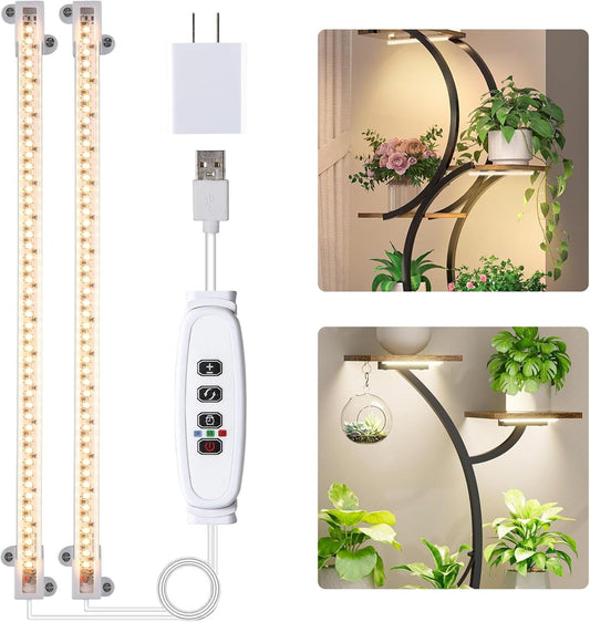 LED Grow Light Strips for Indoor Plants Full Spectrum 3500K, 96 LEDs Plant Light Bar with 3/9/12H Timer, 10 Dimmable Levels for Seedling Succulent, 13 Inches 2 Head