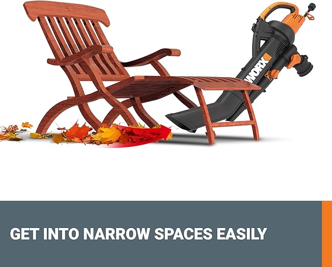 WORX Trivac 3-in-1 Electric Leaf Blower for Lawn Care, Leaf Mulcher/Leaf Vacuum with Bag, 350 CFM & 210 MPH, Leaf Shredder with Metal Impeller, Reusable Bag Included, Corded, WG505.2