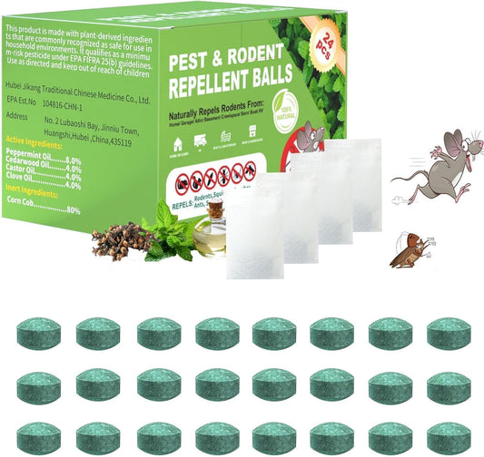 Mouse Rodent Repellent, Peppermint Oil Lemon Moth Balls for Rodents Outdoor and Indoor Use, Deterrent Rats Squirrel Mice Repellent for Car,Kitchen,Warehouse 24 Pack