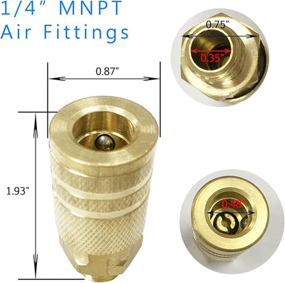 Air Hose Fittings 1/4" Male NPT Solid Brass Air Coupler Kit,12 Pieces Quick Connect Air Compressor Accessories 300 Psi