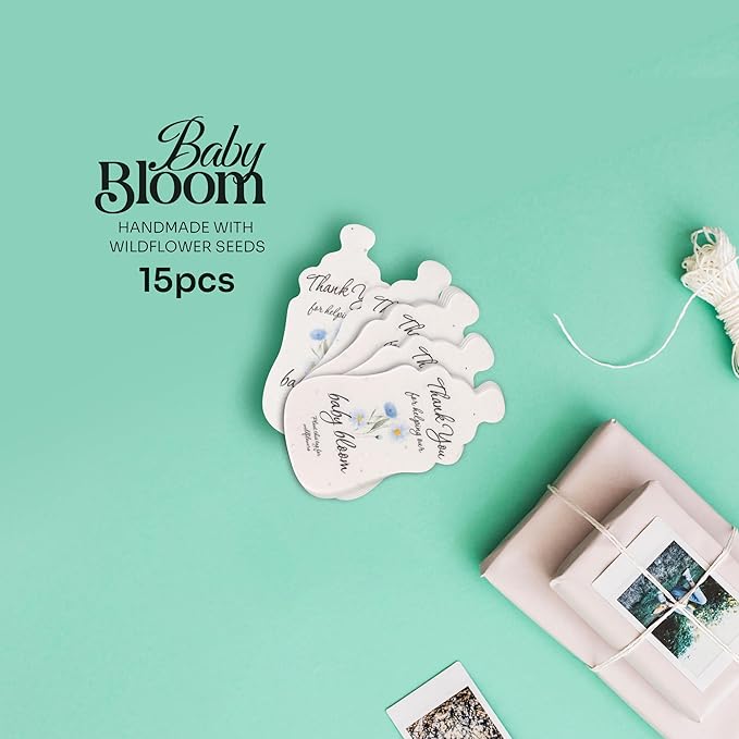 Baby Bottle Shaped Seed Paper – 15 Blue Baby Shower Favors for Guests with Wildflower Seeds, Writable & Plantable, Gender Reveal, Birthday Gifts for Guest