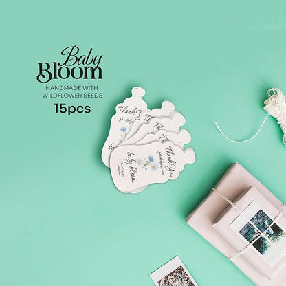 Baby Bottle Shaped Seed Paper – 15 Blue Baby Shower Favors for Guests with Wildflower Seeds, Writable & Plantable, Gender Reveal, Birthday Gifts for Guest