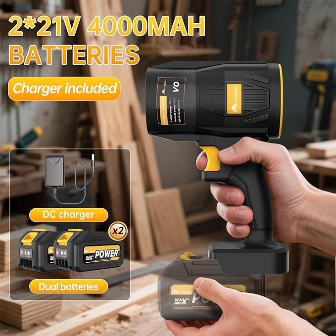 Electric Leaf Blower, KJBAO 21V Handheld Leaf Blower Cordless with 2 * 4000mAh Batteries and Charger,Turbo Jet Blower, Lightweight Leaf Blowers for Lawn Care Patio Cleaning Dark