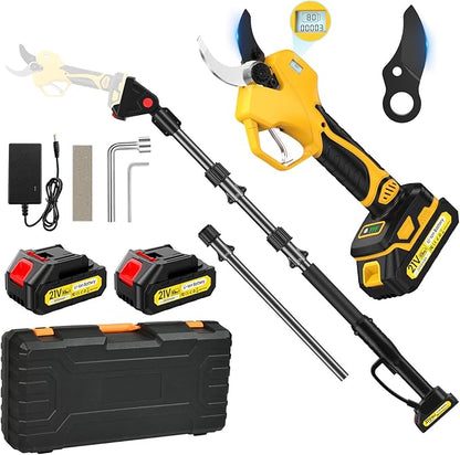 Electric Pruning Shears Cordless with 8FT Pole, Max Cutting Diameter 2 inch(50mm), 21V 2*2Ah, 1000w Brushless Motor, Working time 6-10 h, Electric Pruning Shears Suitable for Gardens, Orchards, Farms