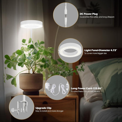 GLOWRIUM Grow Lights for Indoor Plants, Full Spectrum Plant Lights with Clip, Height Adjustable&3 Spectrum Mode, 3/9/12h Automatic Timer, 10 Dimmable Brightness, Mini Halo Grow Lights for Small Plant