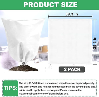 2 Pack Winter Plant Covers Freeze Protection with Drawstring, 39.3" x 39.3" Frost Cloths for Outdoor Plants Covers for Winter Cold Weather Tree Covers Freeze Protection, Shrubs Trees Jacket