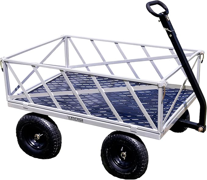 Yard Commander - Heavy Duty 1200lb Steel All Terrain Utility Cart, Garden Wagon, 9 cu ft Bed, Easy Assembly, Removable Side Panels, 45° Dump Angle, 2-in-1 Convertible Handle for Towing