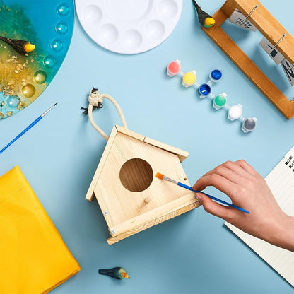 Liliful 12 Sets Wooden DIY Birdhouse Kit Unfinished Bird Houses with Paints and Paintbrushes Bird Feeder Craft Arts for Boy or Girl Classroom Activity and Christmas Kids Wooden Craft Gifts