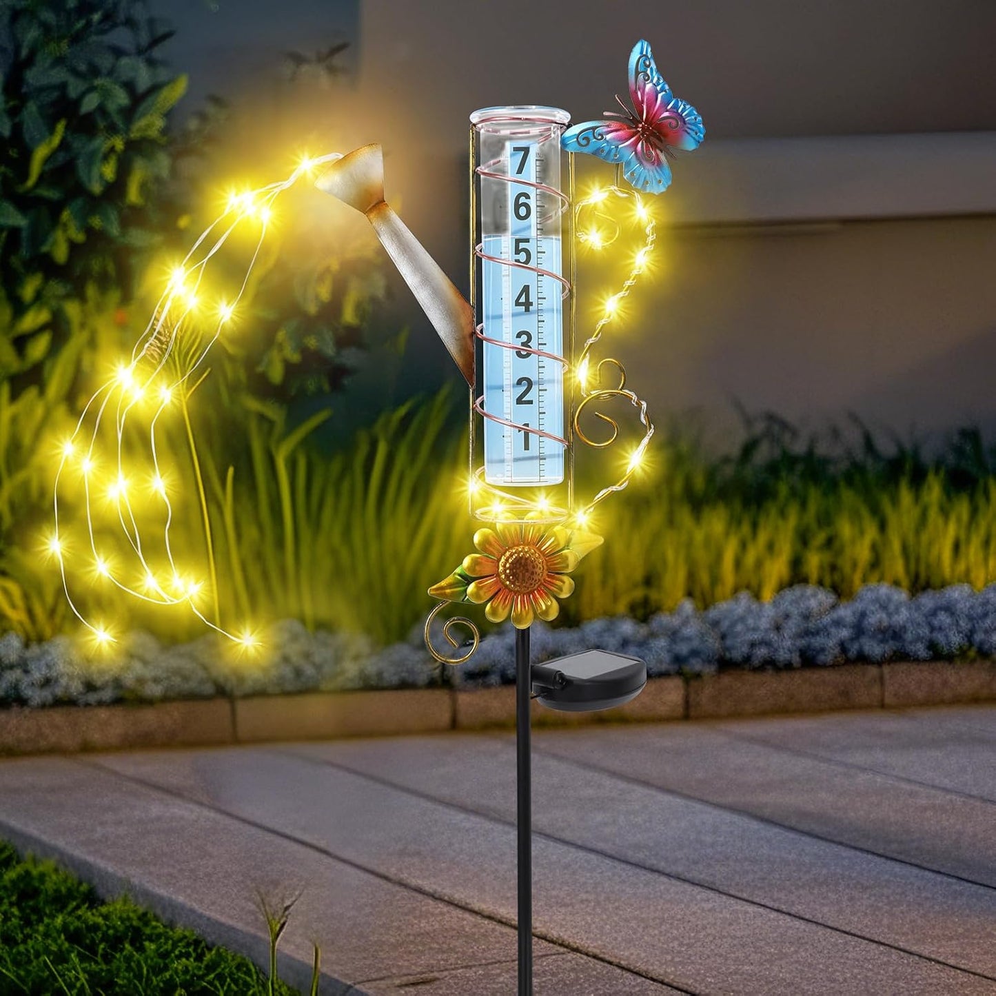 MUMTOP Rain Gauge Outdoor Solar Powered, 36 Inch Large Number Watering Can Water Gauge for Lawn, Yard and Garden