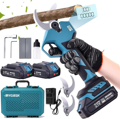 Electric Pruning Shears Cordless,1.6" Brushless Power Pruner with 2x2.0Ah Batteries,21V garden shears 2.5" Max Opening with LCD Display & 3 Pairs SK5 Blade for Tree Trimming,Branch Cutting