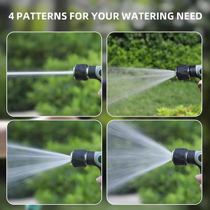 Garden Hose Nozzle Sprayer, Heavy Duty 100% Metal High Pressure Hose Nozzle with 4 Spray Patterns, Thumb Control Valve for Lawn & Plant Watering, Washing Cars, Pets Showering