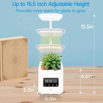 Multifunctional Intelligent Flower Pot,Indoor Desktop Green Hydroponics Planting Flowerpot with Bluetooth Speaker,Adjustable Plants LEDGrow Light,humidifier, Air Purification,Desk lamp