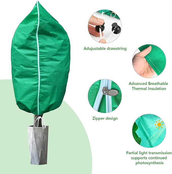 Plant Covers Freeze Protection – 4 Pack 71"x48" Extra Large Frost Blankets for Outdoor Plants, 2.8oz/yd² Heavy-Duty Tree Covers with Zipper & Drawstring – Reusable Winter Plant Freeze Cloth