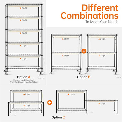 Bstrip DIY Plant Shelf with Grow Light, Grow Light Shelf with Adjustable Rack and Wheels, Plant Stand, 8-Pack 192W T8 Full Spectrum Lamps, ideal for Seed Starting, Seed Tray, 29.5"L x 13.8"W x70.9"H
