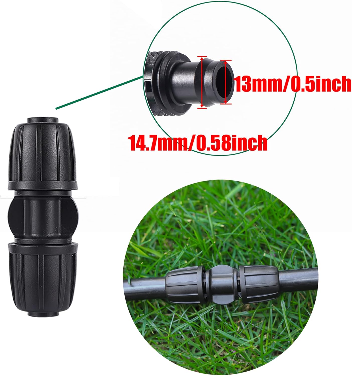 10 Pack 1/2 Inch Drip Irrigation Coupling Connectors (1/2" ID x 0.65" OD) - 1/2'' Drip Line Anti-Drop Barbed Locked Straight Connectors for 1/2 Inch Drip Tubing Garden Irrigation System