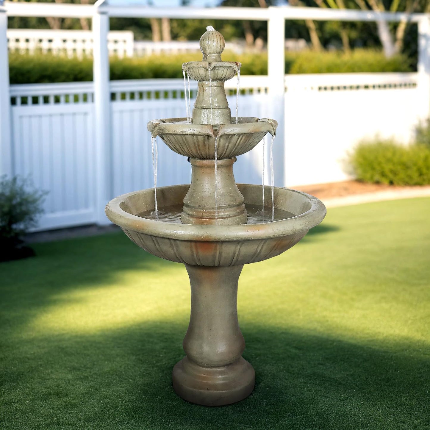 SunJet 51.5” High 3-Tiers Modern Concrete Outdoor Water Fountain - Round Large Outdoor Fountains and Waterfalls for Garden, Patio, Yard, and Deck Decor, Featuring Natural Stone Look