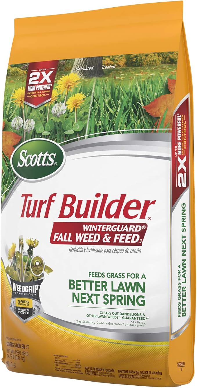 Scotts Turf Builder WinterGuard Fall Weed & Feed3, Weed Killer Plus Fall Fertilizer, 5,000 sq. ft., 14.29 lbs. (2-Pack)