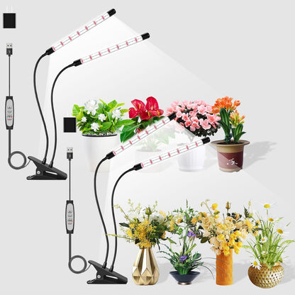 V-Shape Grow Lights for Indoor Plants Full Spectrum, 2 Heads LED Plant Lamps with Clips and 5 Dimmable Level and 6/12/18H Timer for Plant Growing(Pack 2)