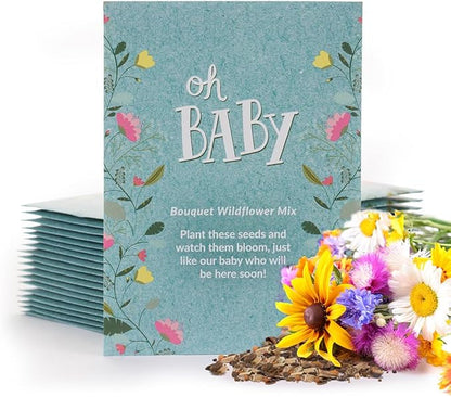 Bentley Oh Baby Wildflower Seed Packets, 25 Non-GMO Pre-Filled Favors for Baby Shower Guests, Wild Flower Party Gifts for Boys or Girls