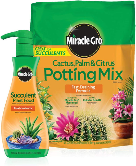 Miracle-Gro Cactus, Palm & Citrus Potting Mix and Succulent Plant Food - Bundle of Potting Soil (8 qt.) and Liquid Plant Food (8 oz.) for Growing and Fertilizing Indoor Succulents