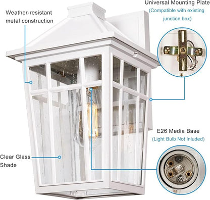 Darkaway 2pcs Outdoor Sconce Lights Wall Light Fixtures, 14inch Large Porch Light Outdoor Wall Anti-Rust Waterproof Aluminum with Glass Exterior Light Fixture for Patio Yard Garage