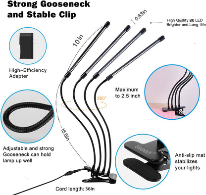 bseah Plant Lights for Indoor Plants, Grow Lights for Seed Starting ON & Off Full Spectrum LED with Timer 4 Tubes