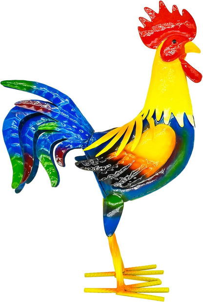 Metal Rooster Yard Art Outdoor Garden Decor Roosters Chicken Statue Decorations for Kitchen Home Lawn Patio, Multicolor