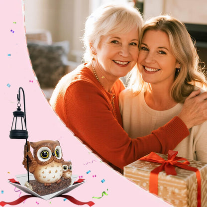 Garden Statues Owl with Solar LED Lantern, Resin Solar Garden Decor for Outside, Yard Decorations Outdoor for Patio, Porch, Balcony, Lawn Ornaments, House Warming Birthday Gifts for Mom Women Grandma