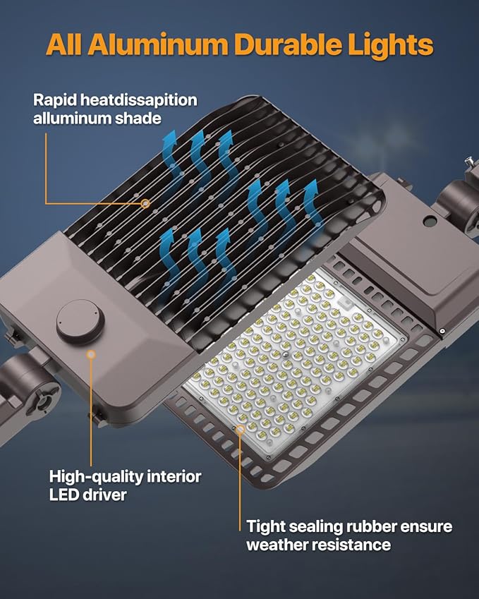 Led Parking Lot Lights Outdoor 400W 60,000LM Slip Fitter Street Pole Light with Dusk-to-Dawn Photocell 100-277V IP65 Waterproof 5000K Commercial Area Lighting for Parking Lot, Roadways 2Pack