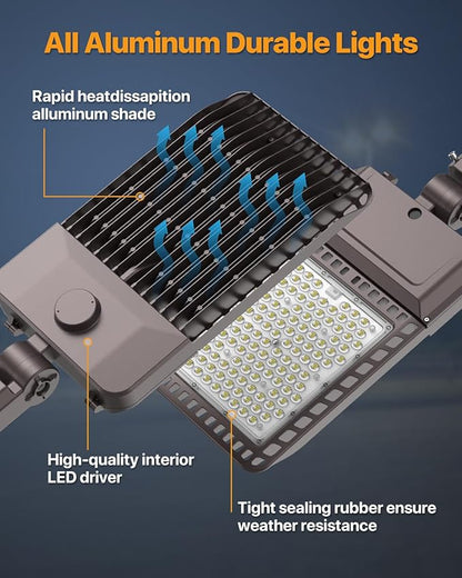 Led Parking Lot Light 300W 45,000LM Slip Fitter Led Street Pole Light with Dusk-to-Dawn Photocell 100-277V IP65 Waterproof Outdoor Commercial Area Lighting for Parking Lot, Roadways 3Pack