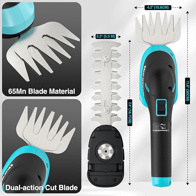 DURATECH Cordless Hedge Trimmer, 3.6V 3-in-1 Handheld Electric Grass Trimmer & Hedge Shears with 50" Wheeled Extension Pole, USB Type-C Cable and Built-in Li-ion Battery, for Garden, Yard and Lawn