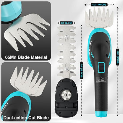 DURATECH Cordless Hedge Trimmer, 3.6V 3-in-1 Handheld Electric Grass Trimmer & Hedge Shears with 50" Wheeled Extension Pole, USB Type-C Cable and Built-in Li-ion Battery, for Garden, Yard and Lawn