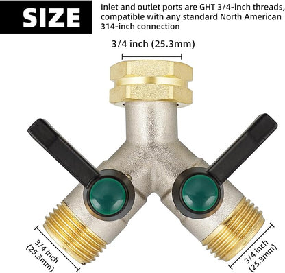 Hose Splitter 2 Way Heavy Duty, Brass Garden Hose Splitter, Faucet 2 Way hose connector, long handle 2 Way Splitter, Outdoor Faucet Splitters, Y Valve 3/4" GHT Thread.