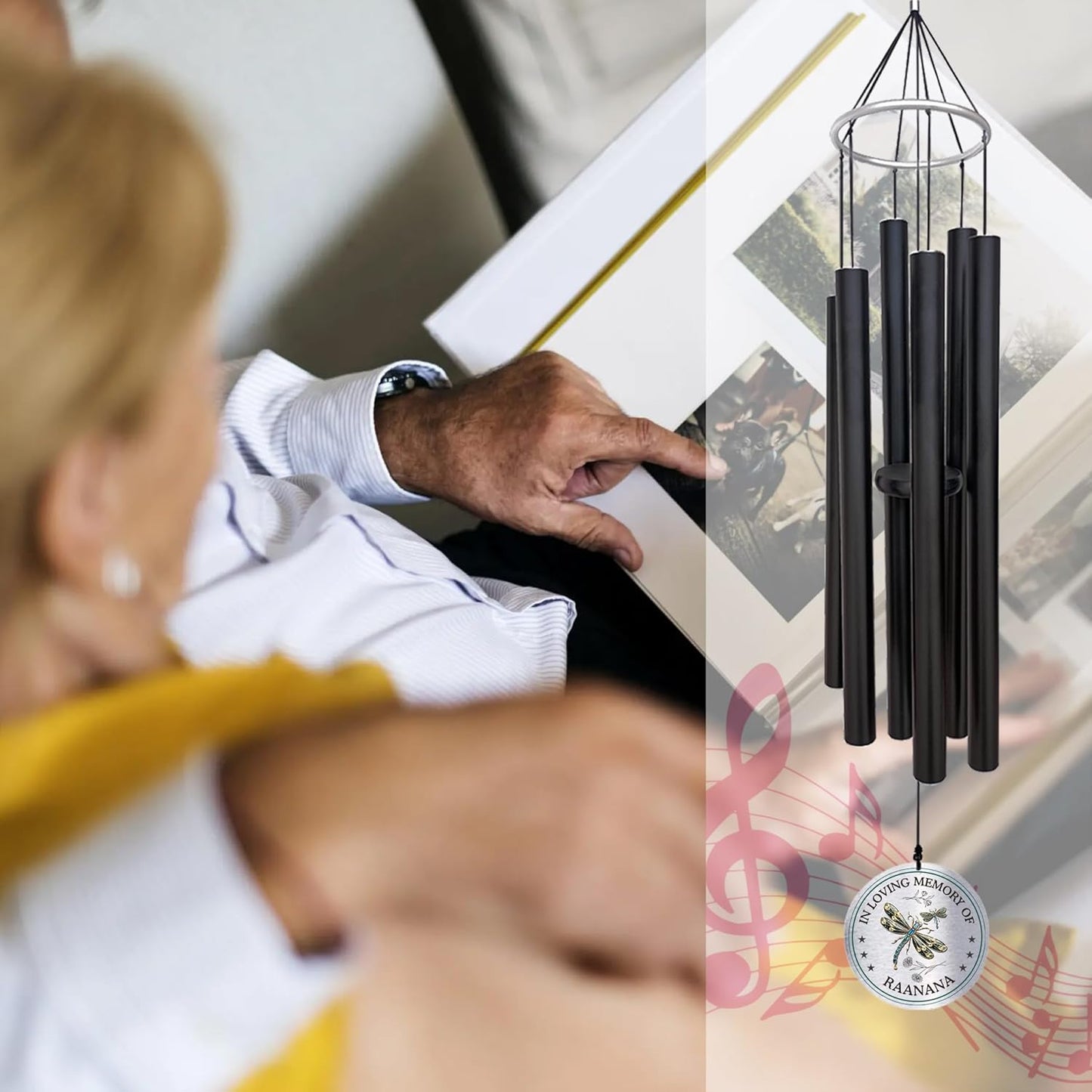 Personalized 36" Bereavement Wind Chimes for Outside, Memorial Gift in Remembrance of a Loved One, Sympathy Gift for Loss of Mother Father Husband, Garden Patio Decor