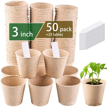 3T GROUP 50 Pcs 3 Inch Small Plant Pots,Compostable Flower Pots for Plants,Biodegradable Seed Pots,Disposable Planting Peat Pot Cups with Labels for Vegetables,Fruit
