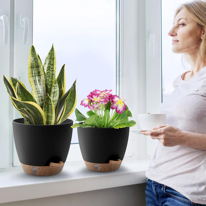 Self-Watering Plant Pots with Water Level Indicator, Drainage Holes & Saucers – 12/10/9 Inch Large Plastic Planter Set for Indoor & Outdoor Plants(Black)