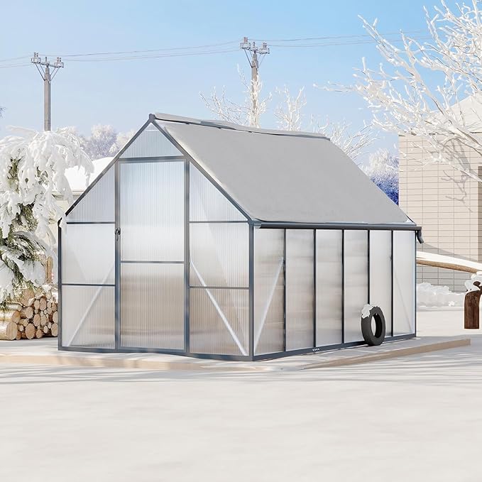 Greenhouse 8x12 FT Aluminum-Framed Heavy Duty Polycarbonate with Quick Setup Structure and Roof Vent, Large Enhanced Outdoors Green House Kit