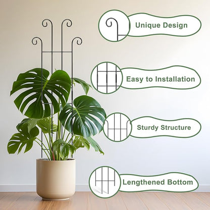 Coomin 32.6in Monstera Plant Support Stakes for Outdoor Plants, Garden Trellis for Climbing Plants, Metal Stakes for Potted Plants Pothos Plant Climber Support, 4P
