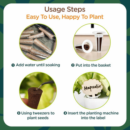 100 Pack Hydroponic Garden Kit Replacement for Hydroponics Growing System Compatible with AeroGarden, iDOO Seed Pods Kit with A&B Nutrient Plant Food, 10 Plant Labels and 1 Tweezers