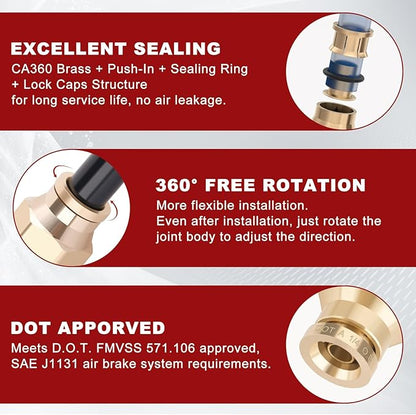 1/4” Quick Push to Connect Fittings Brass Male Straight and Elbow Combination DOT Approved 1/4 Tube OD to 1/4 and 1/8 NPT DOT Air Line Fittings Kit Air Suspension Kit Air Hose Repair Kit 40pcs