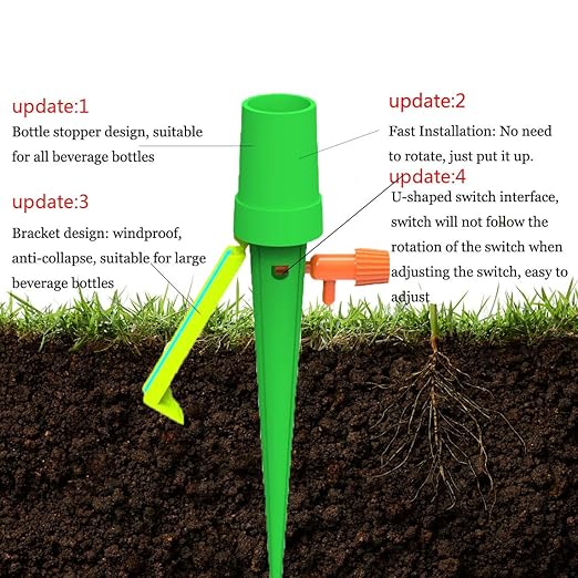 Upgrade Plant Self Watering Spikes Devices, Automatic Watering System with Slow Release Control Valve Switch, Plant Drip Irrigation System for Outdoor & Indoor Plants (12 PCS, Green+Orange)