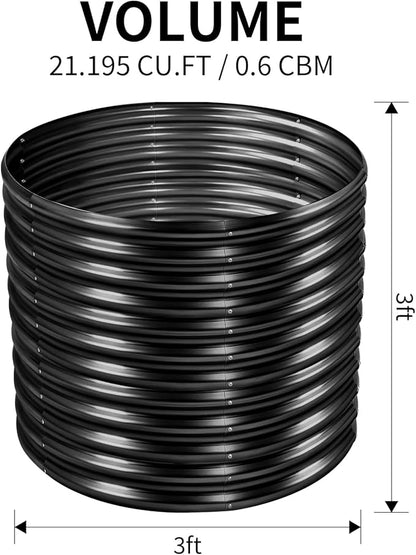 Land Guard 3×3×3ft Galvanized Raised Garden Bed Kit, Round Galvanized Planter Raised Garden Boxes Outdoor, Large Metal Raised Garden Beds for Vegetables, Grey