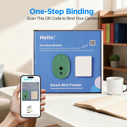 Smart Bird Feeder with Camera Solar Powered,2K HD Video Live Stream,AI Identify Birds Species,Link via Signal Transmitter,5MP Photos,Instant Arrival Alerts,Motion Detect,Elderly-Friendly,Green