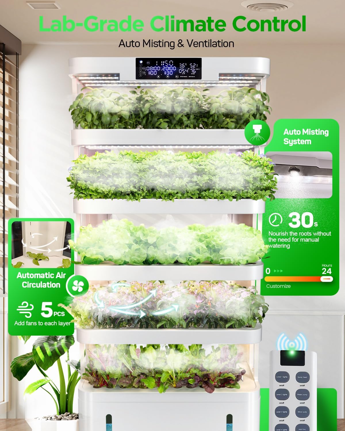 Woolooloo Large Hydroponics Growing System Kit, 5-Tier Indoor Herb Garden with Smart Climate Control, Auto Misting, Full Spectrum Grow Light, Vertical Hydroponic System for Home or Commercial