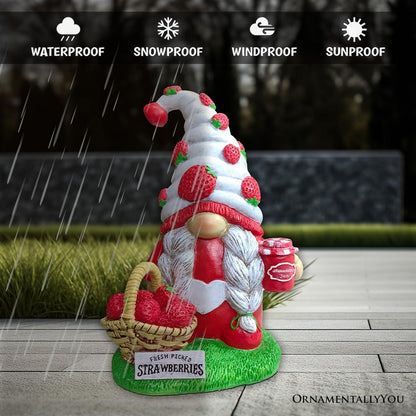 Spring & Summer-Themed Garden Statues – Adorable Outdoor Decor for Lawn, Patio & Porch (Charming Homestead Strawberry Gnome Garden Statue, 9.5" Farmhouse Style Unique Fruit Home Decor)