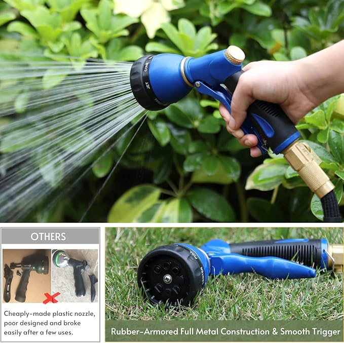 HOSUN Garden Hose Sprayer Nozzle 100% Heavy Duty Metal, Water Hose Nozzle with 8 Different Spray Patterns, High Pressure Hose Spray Nozzle for Watering Plant & Lawn, Washing Car & Pet Blue