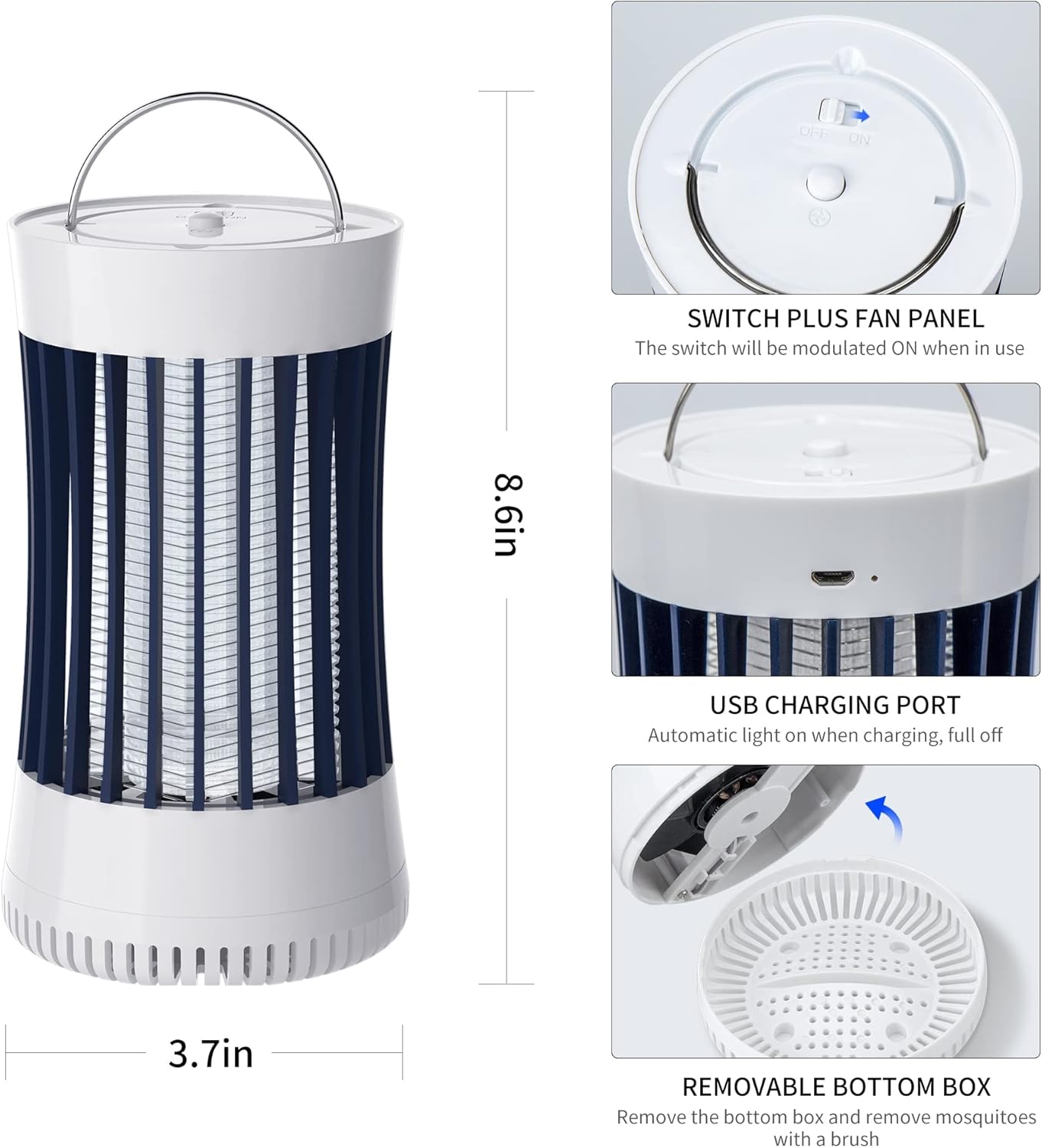 Lulu Home 2 Packs Indoor Bug Zapper with Fan, 1500V High Voltage Lighted Mosquito Lamp Trap, USB Cable Plug-in Electric Insect Killer Catching Moth Mosquitoes Gnat Fruit Flies (NO Battery)