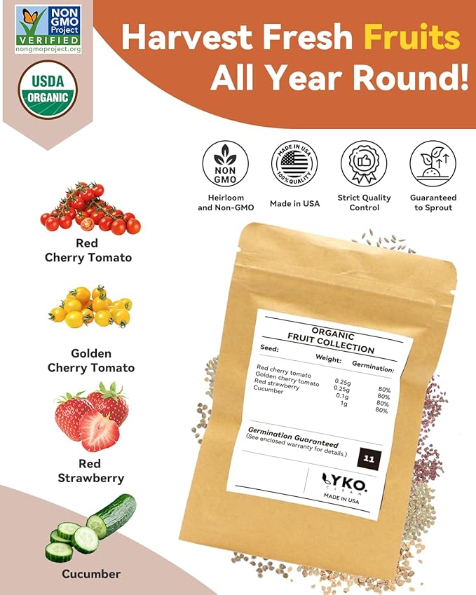 LYKOCLEAN Fruits Seed Pod Kit for AeroGarden, Ahopegarden, iDoo, GARDENCUBE, MUFGA with Strawberry, Cucumber, Red/Golden Cherry Tomato, Compatible with All Indoor Hydroponics Growing System, 8-Pod