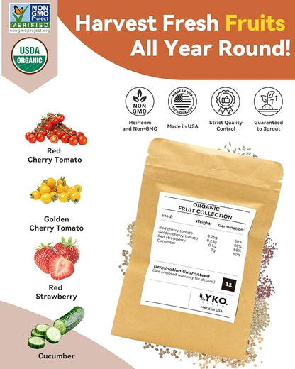 LYKOCLEAN Fruits Seed Pod Kit for AeroGarden, Ahopegarden, iDoo, GARDENCUBE, MUFGA with Strawberry, Cucumber, Red/Golden Cherry Tomato, Compatible with All Indoor Hydroponics Growing System, 24-Pod