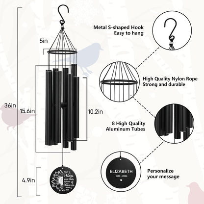 Personalized 36" Healing Memorial Wind Chimes for Outside, Bereavement Gift of Comfort for Loss of Mother, Father or Husband, A Soothing Remembrance for Your Garden and Patio